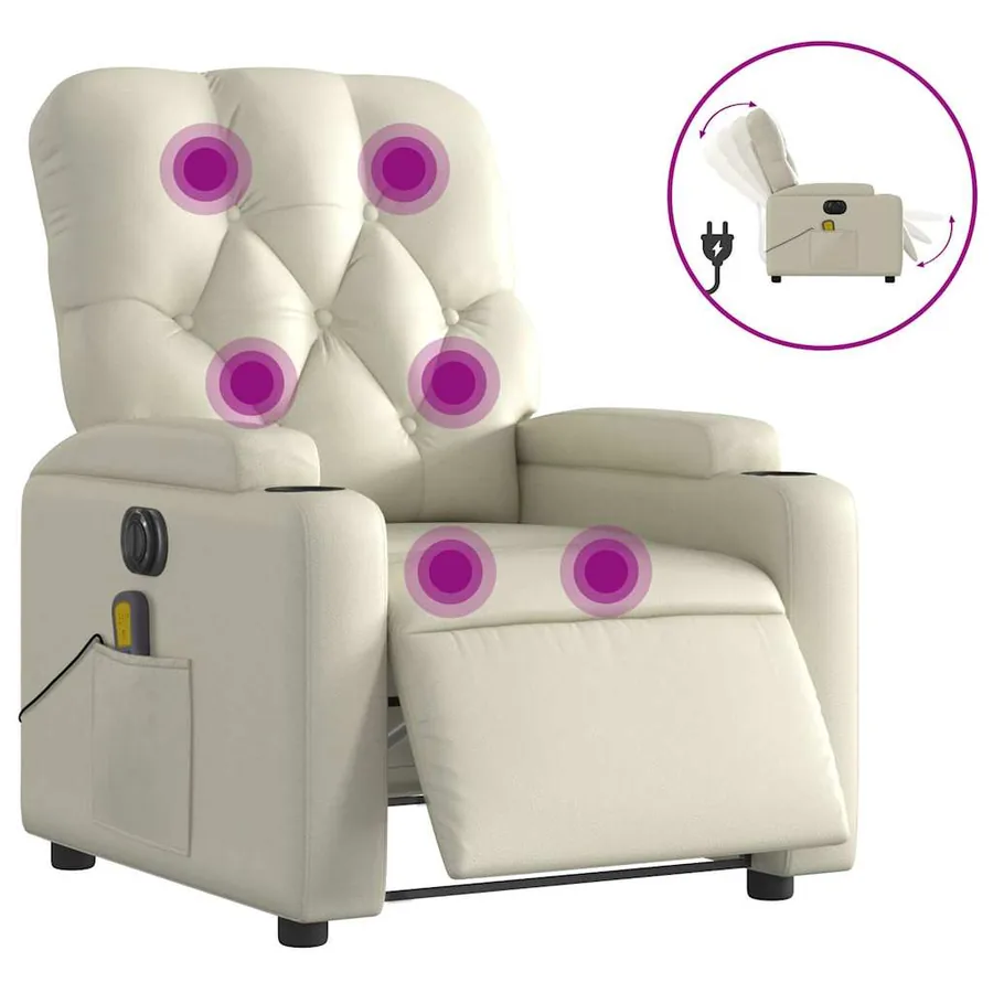 Fauteuil de massage inclinable électrique crème similicuir - 2