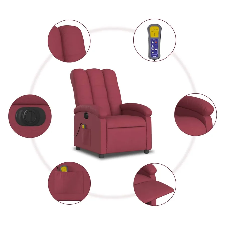 Fauteuil de massage inclinable électrique Rouge bordeaux Tissu - 8