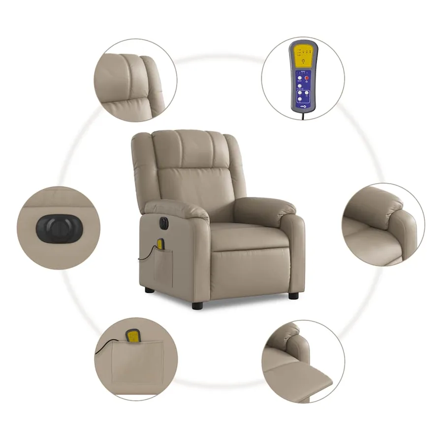 Fauteuil de massage inclinable électrique cappuccino similicuir - 8