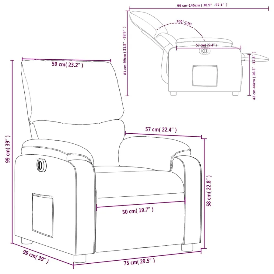 Fauteuil inclinable électrique Rouge bordeaux Similicuir - 16