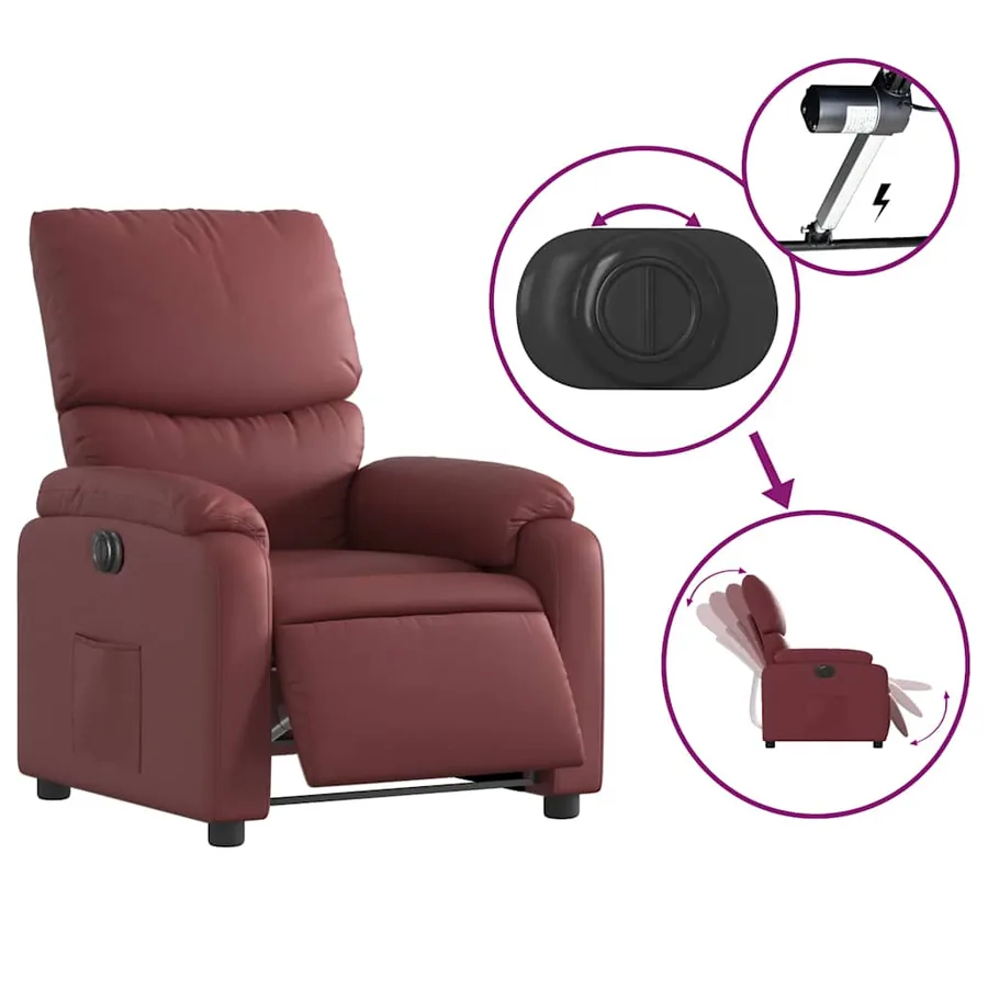 Fauteuil inclinable électrique Rouge bordeaux Similicuir - 6