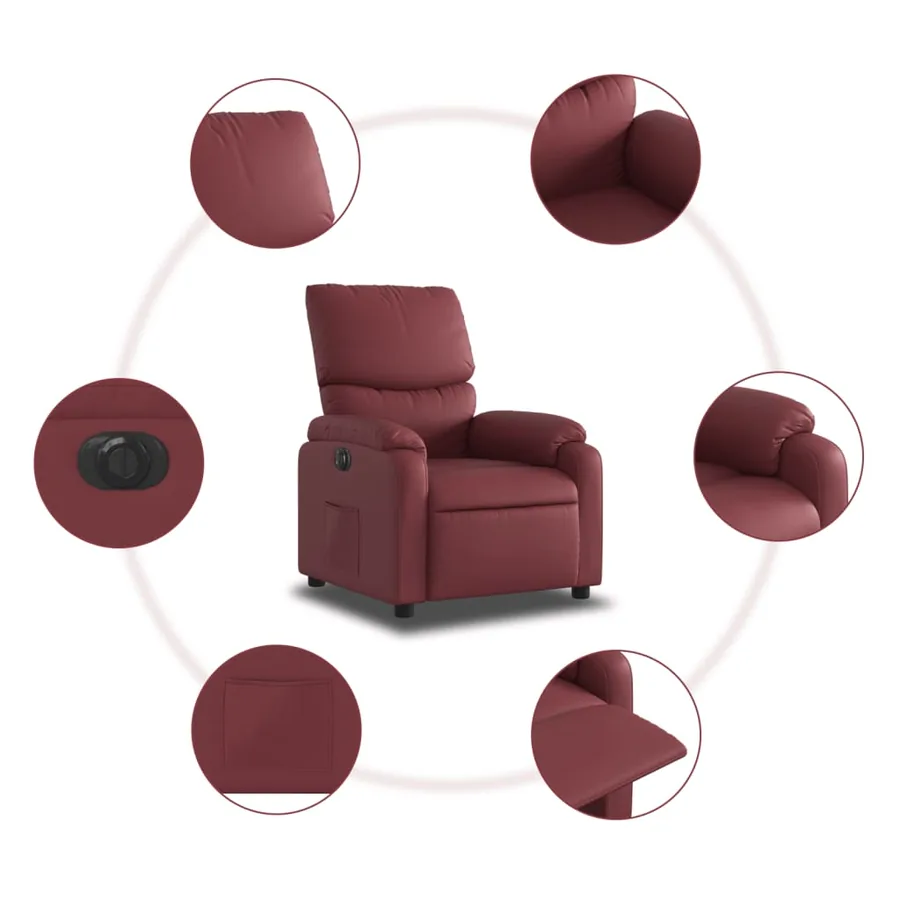 Fauteuil inclinable électrique Rouge bordeaux Similicuir - 8