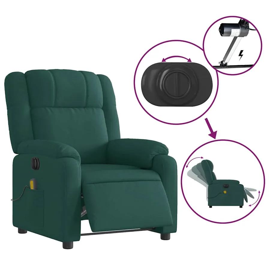 Fauteuil de massage inclinable électrique Vert foncé Tissu - 6