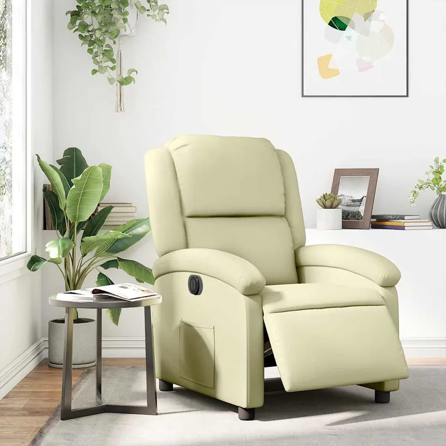 Fauteuil inclinable électrique crème cuir véritable - 15