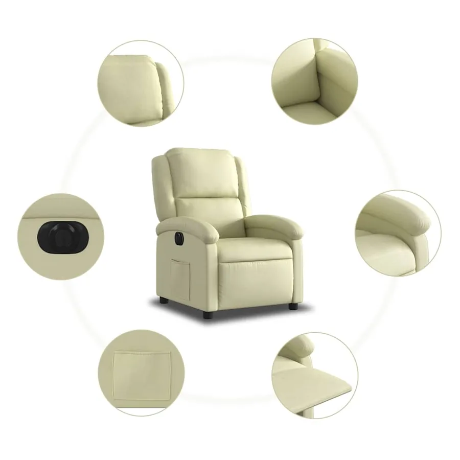 Fauteuil inclinable électrique crème cuir véritable - 8