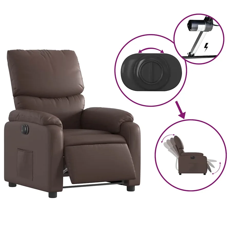 Fauteuil inclinable électrique Marron Similicuir - 6