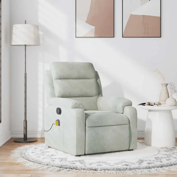 Fauteuil de massage inclinable gris clair velours