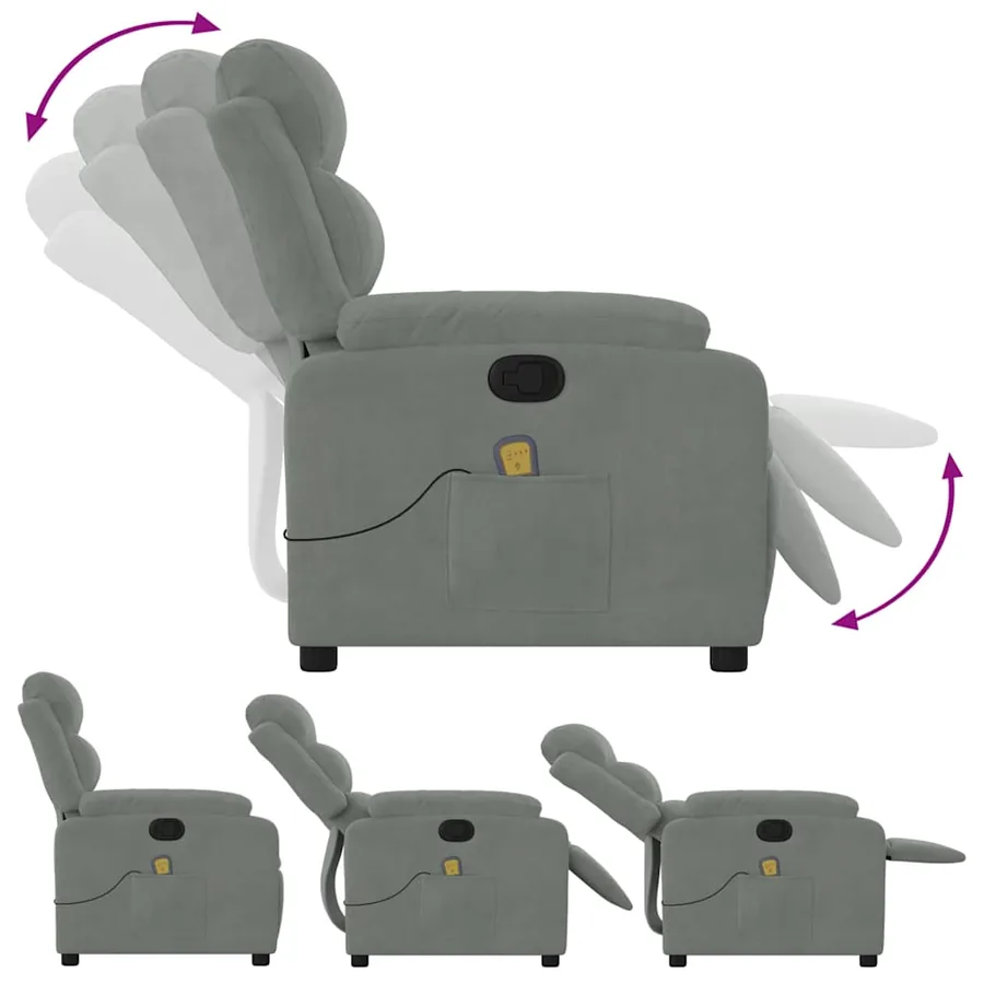 Fauteuil de massage inclinable gris clair velours - 6