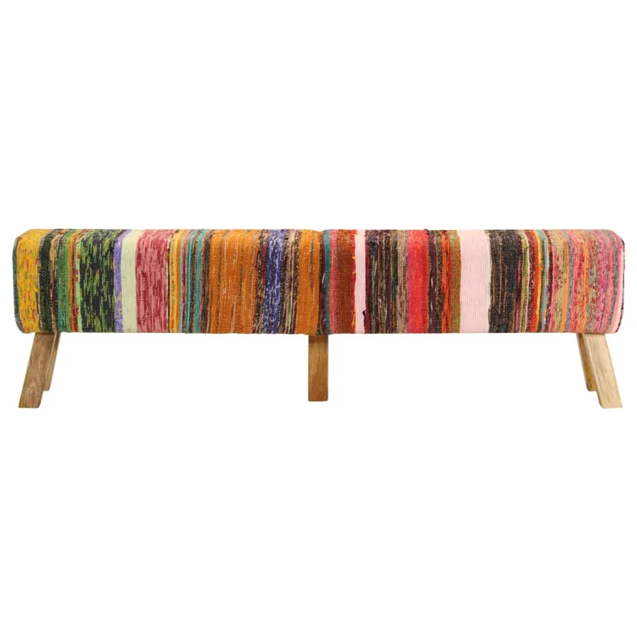 Banc multicolore 160 cm tissu chindi et bois de manguier massif - 2