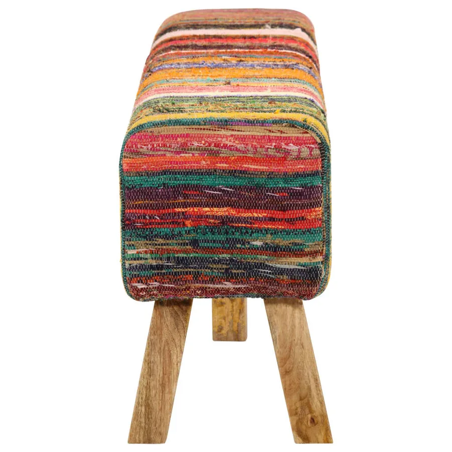 Banc multicolore 160 cm tissu chindi et bois de manguier massif - 3