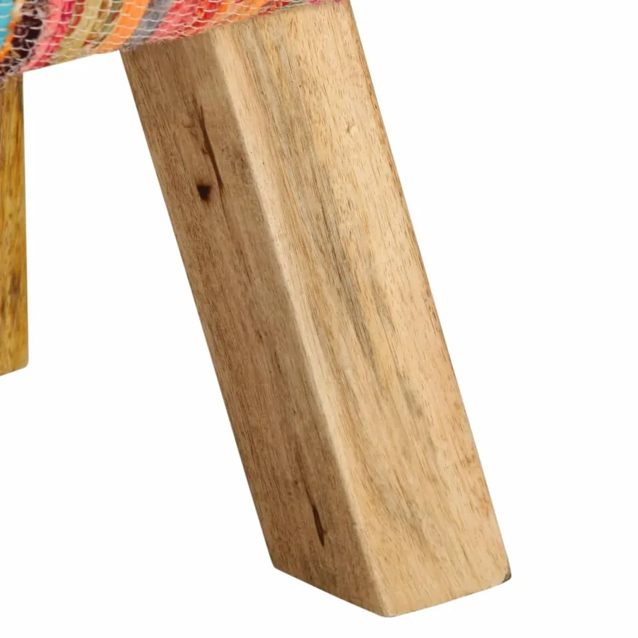 Banc multicolore 160 cm tissu chindi et bois de manguier massif - 5
