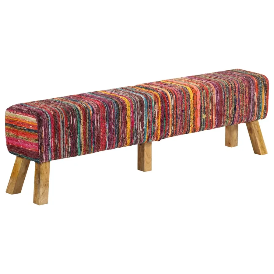 Banc multicolore 160 cm tissu chindi et bois de manguier massif - 8