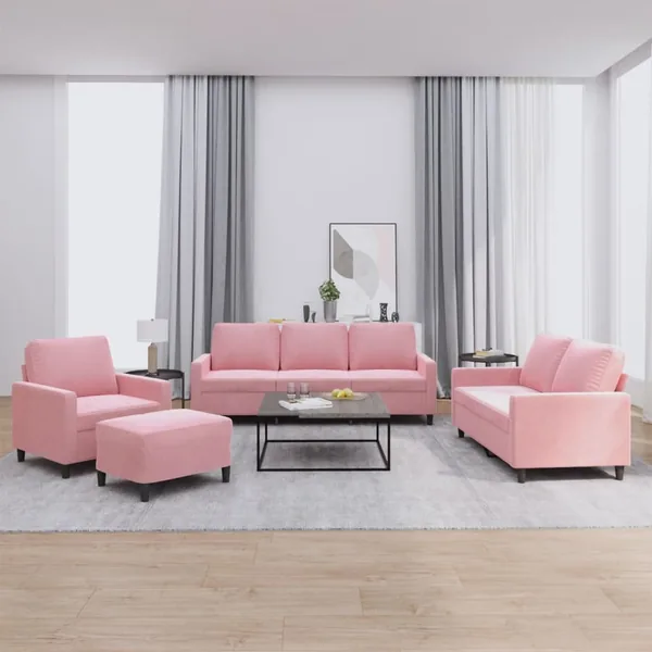 Ensemble de canapés 4 pcs avec coussins Rose Velours