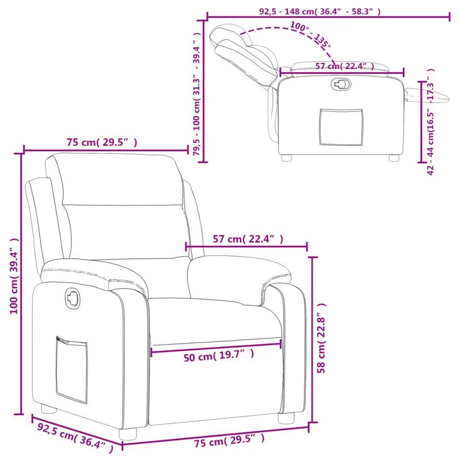 Fauteuil inclinable en tissu noir - 11