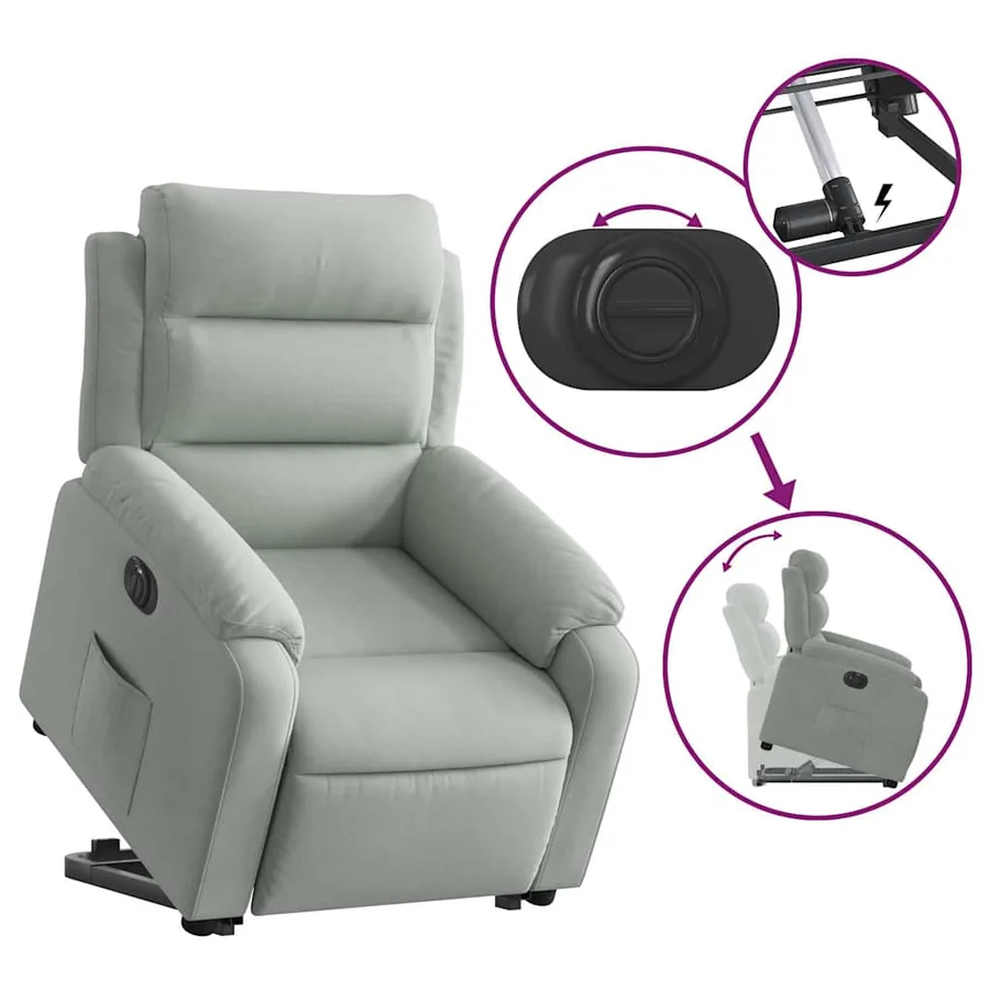 Fauteuil inclinable électrique gris clair velours - 11