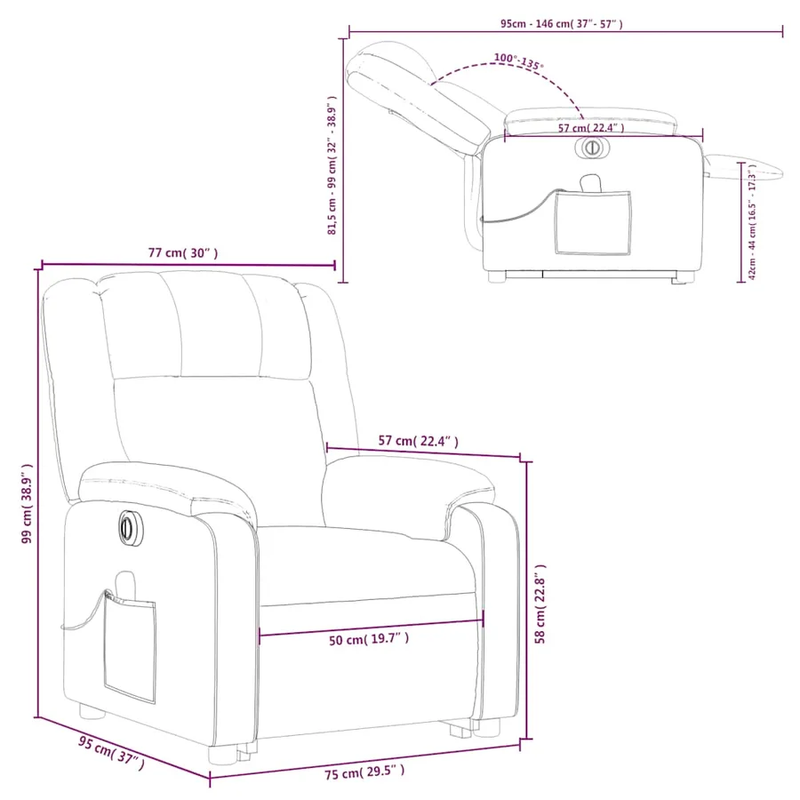 Fauteuil inclinable de massage électrique cappuccino similicuir - 17
