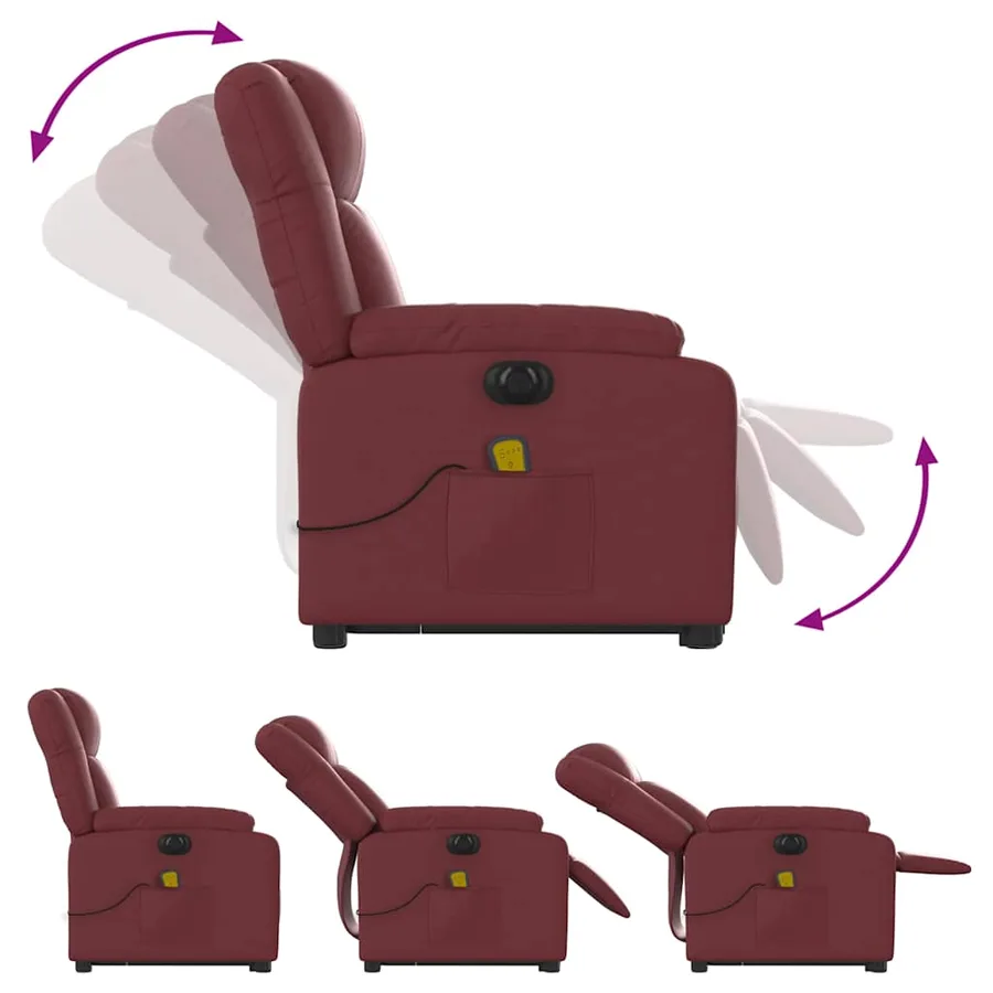 Fauteuil inclinable de massage électrique rouge bordeaux - 7