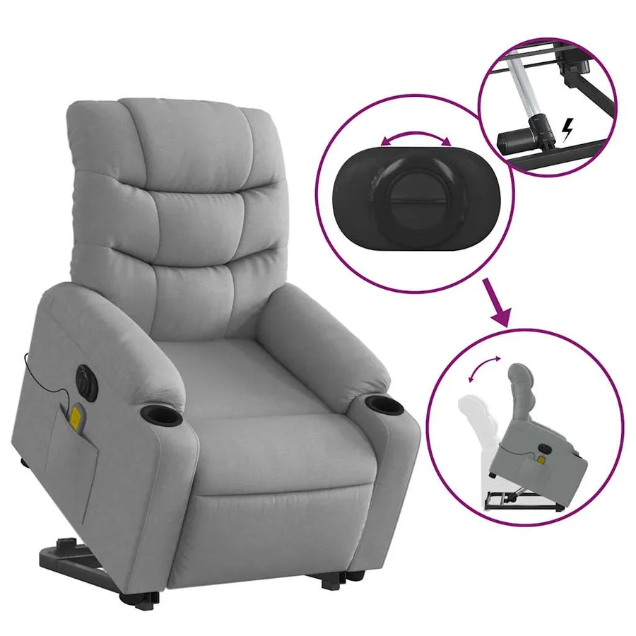 Fauteuil inclinable de massage électrique Gris clair Tissu - 11