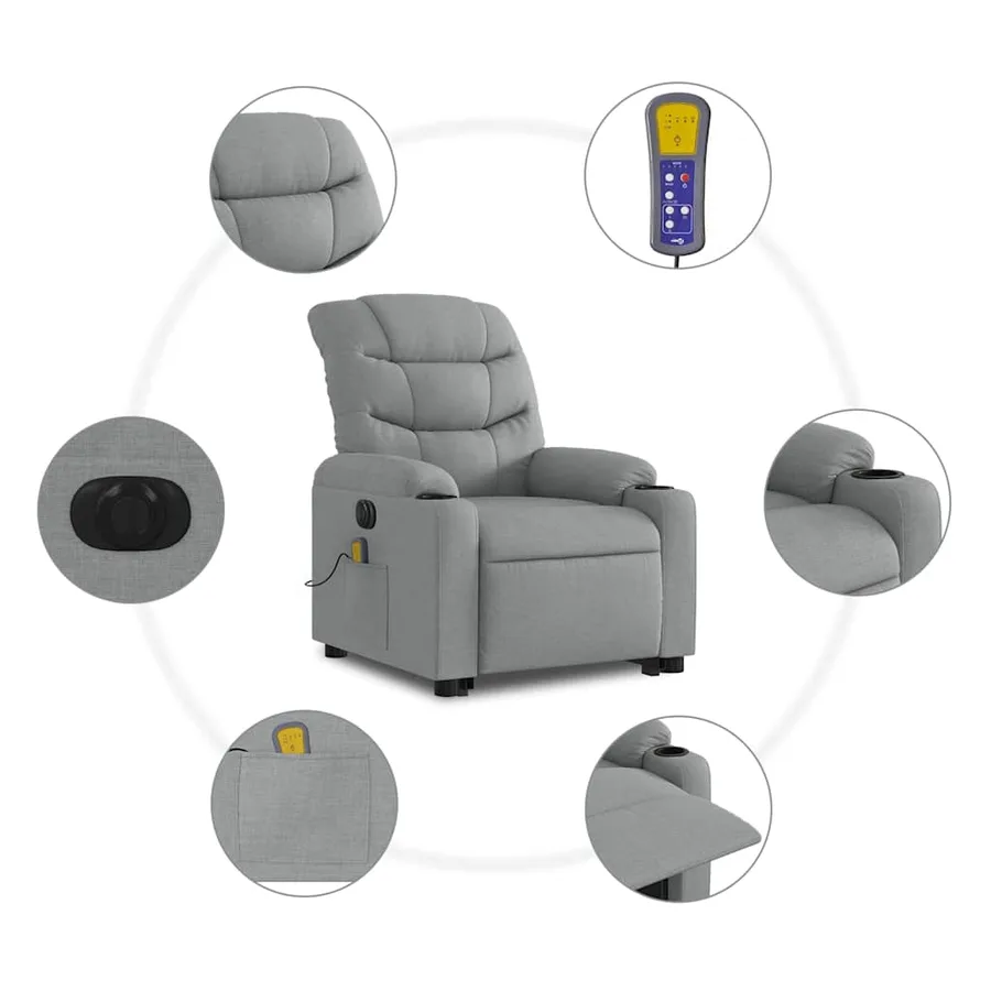 Fauteuil inclinable de massage électrique Gris clair Tissu - 8