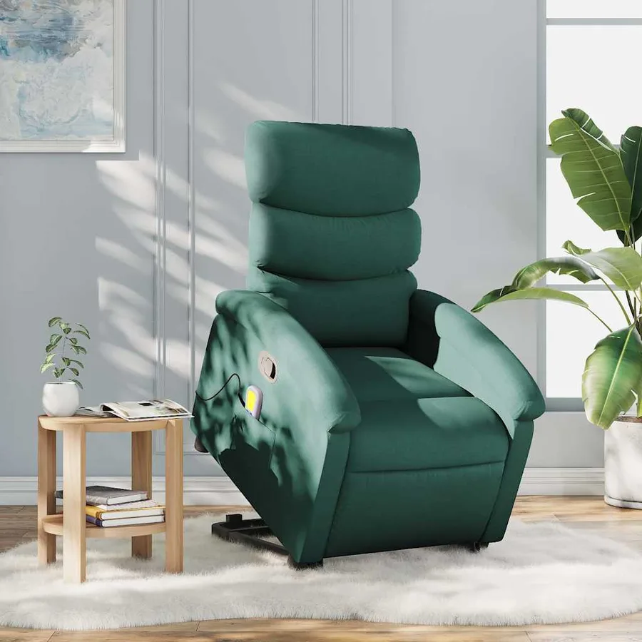 Fauteuil inclinable de massage Vert foncé Tissu - 15