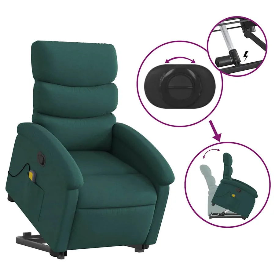 Fauteuil inclinable de massage Vert foncé Tissu - 6