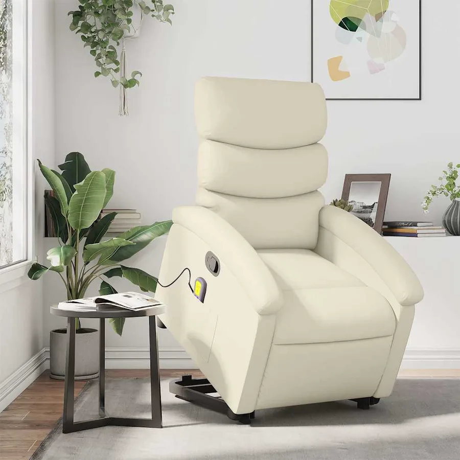 Fauteuil inclinable de massage Crème Similicuir - 16
