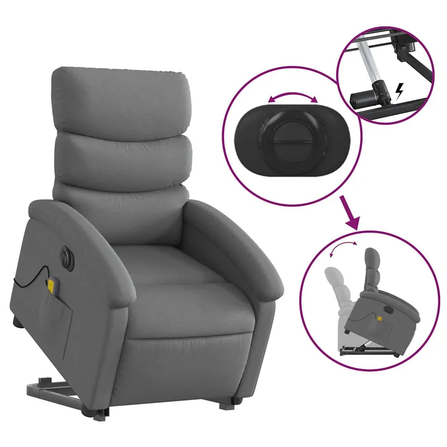 Fauteuil inclinable de massage électrique Gris foncé Tissu - 11