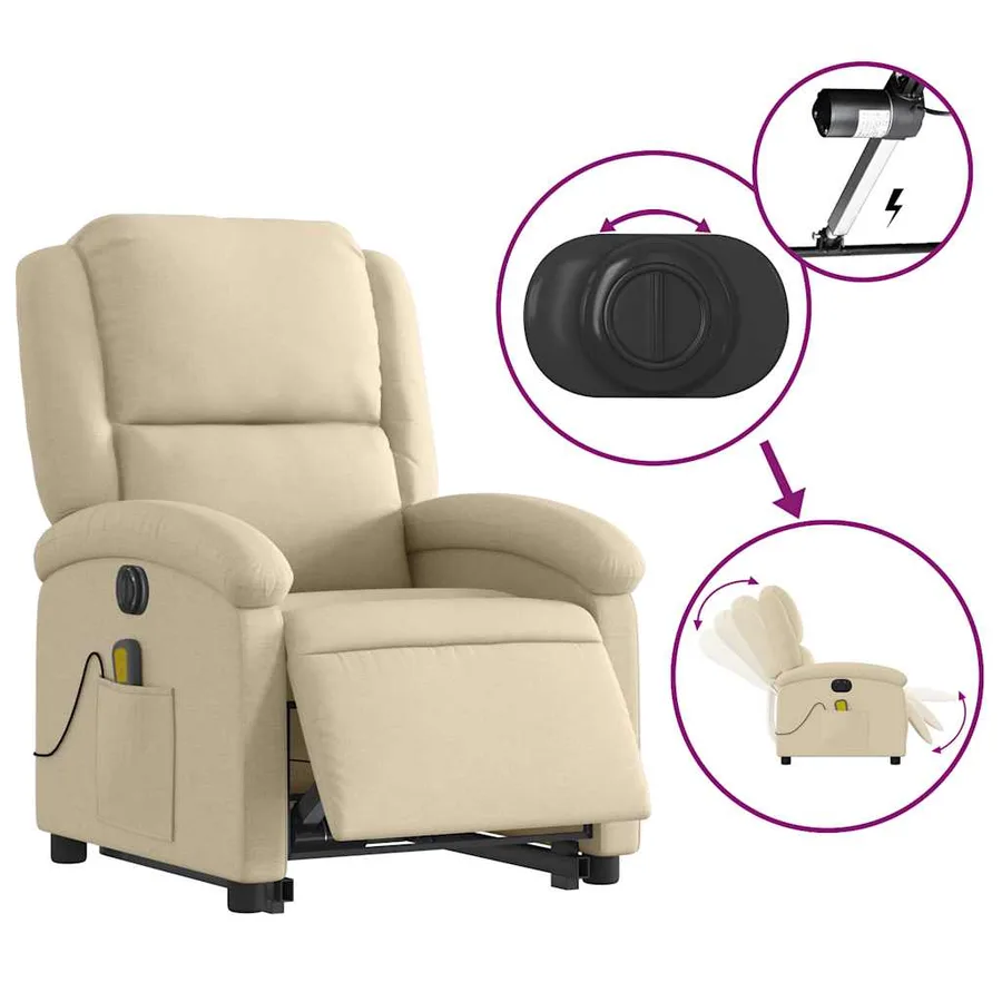 Fauteuil inclinable de massage électrique Crème Tissu - 6