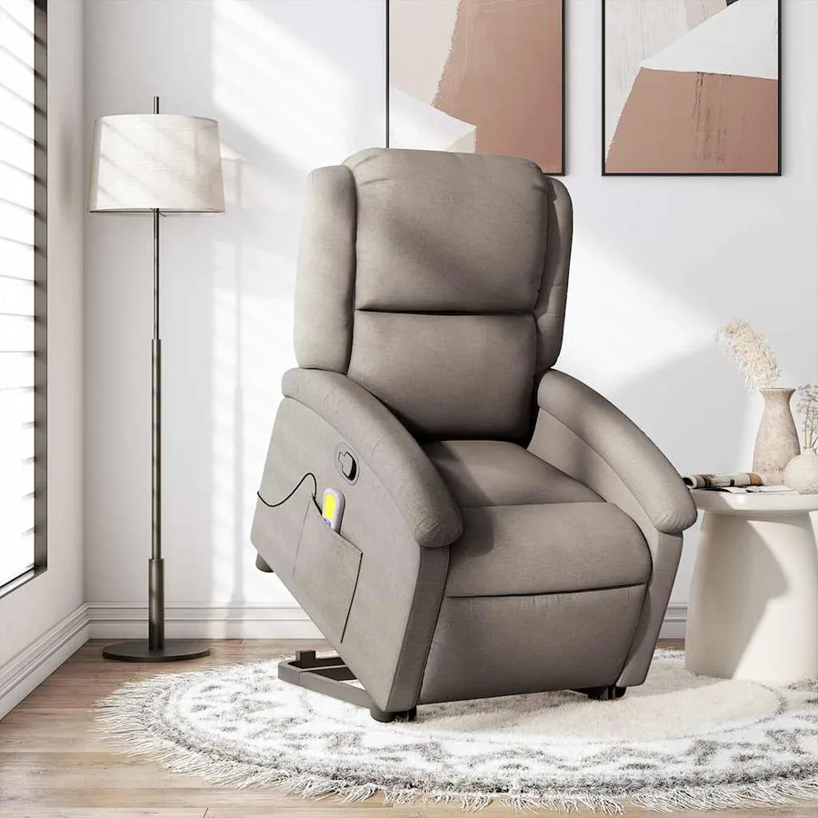 Fauteuil inclinable de massage Taupe Tissu - 16