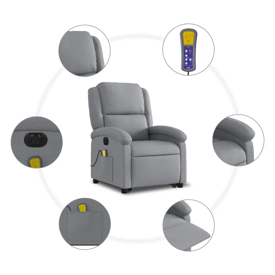 Fauteuil inclinable de massage électrique Gris clair Tissu - 8