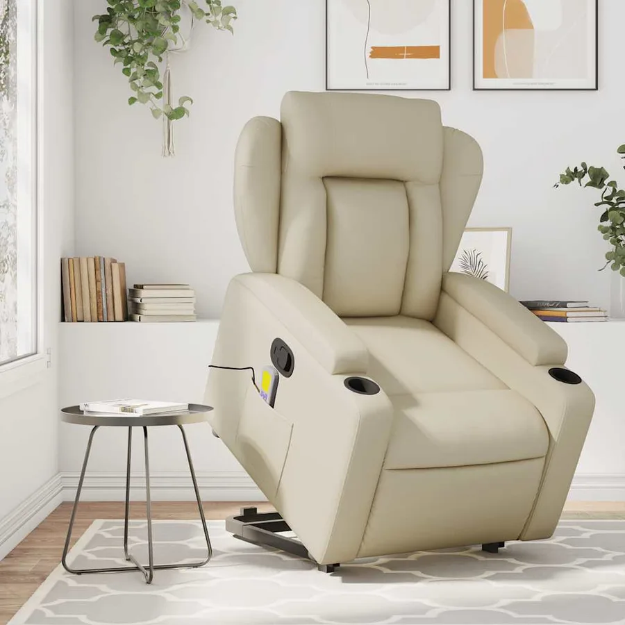 Fauteuil inclinable de massage Crème Similicuir - 16