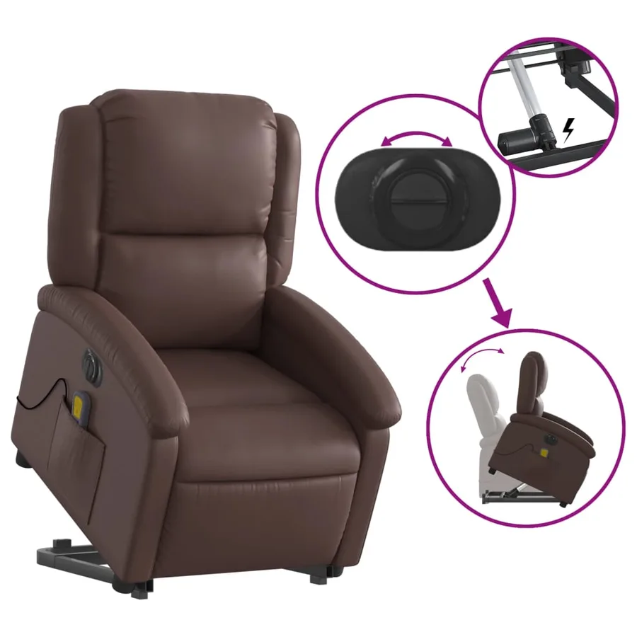 Fauteuil inclinable de massage électrique marron similicuir - 11