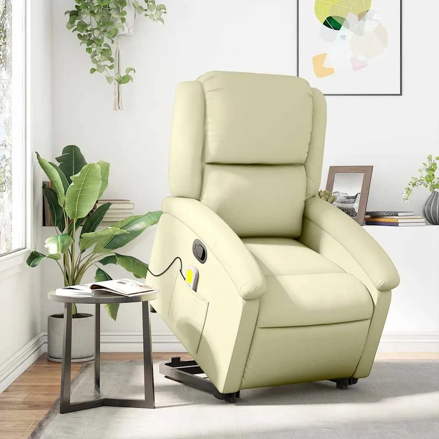 Fauteuil inclinable de massage crème cuir véritable - 15