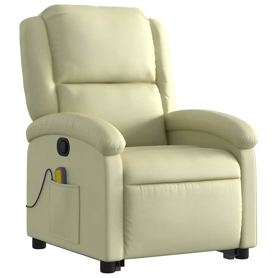 Fauteuil inclinable de massage crème cuir véritable - 4