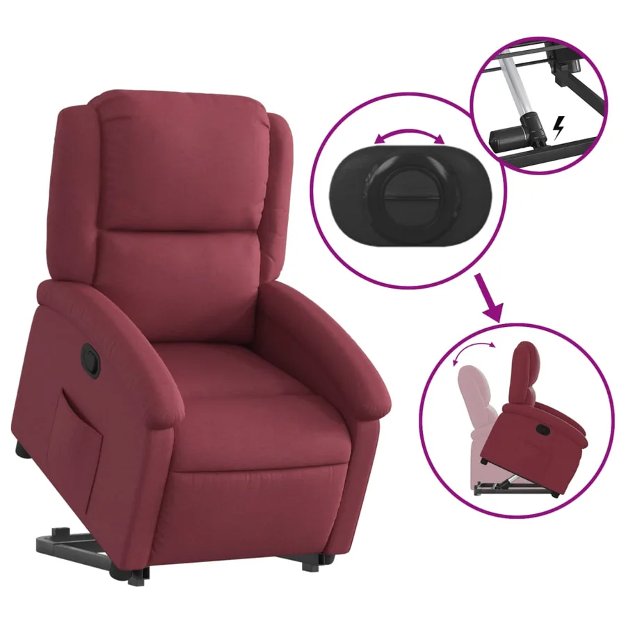 Fauteuil inclinable rouge bordeaux tissu - 6
