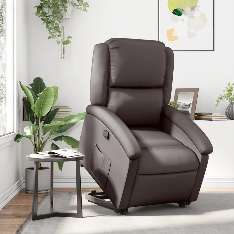 Fauteuil inclinable marron foncé cuir véritable - 15