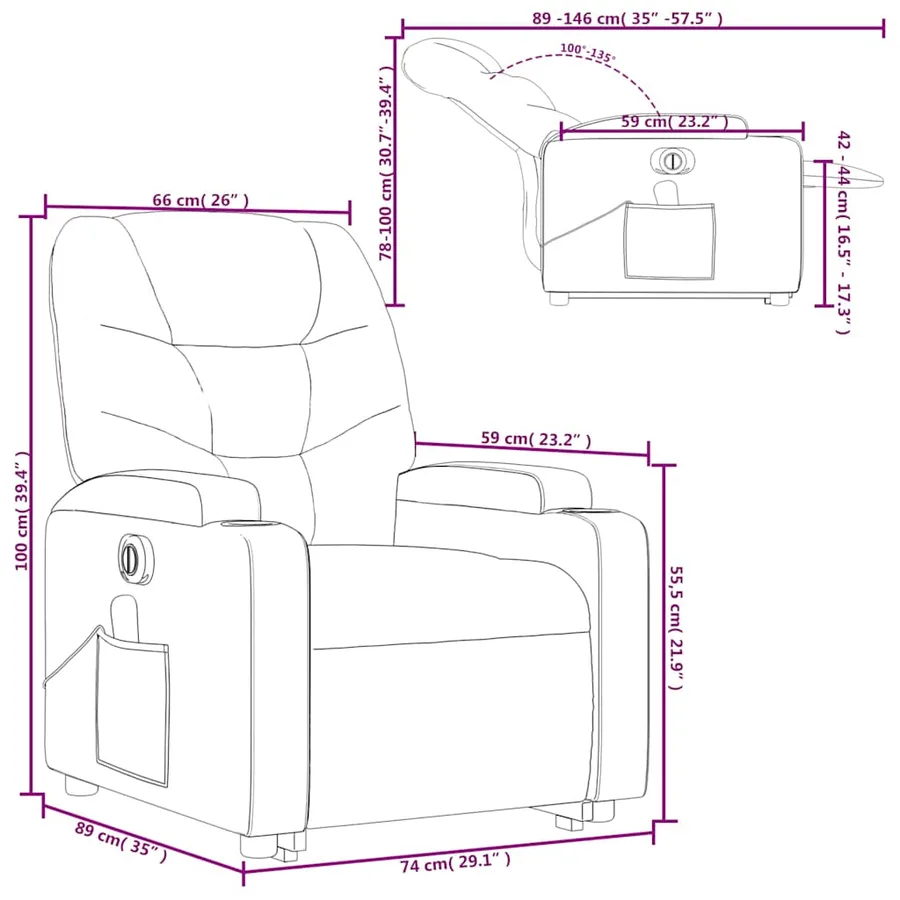 Fauteuil inclinable de massage électrique gris similicuir - 17