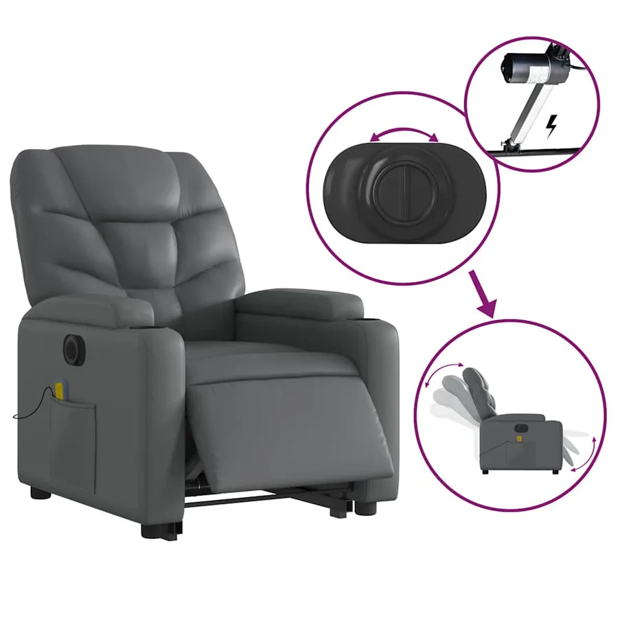 Fauteuil inclinable de massage électrique gris similicuir - 6