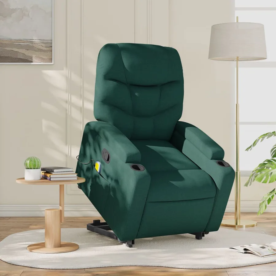 Fauteuil inclinable de massage Vert foncé Tissu - 15