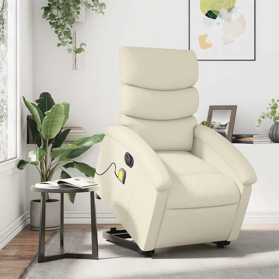 Fauteuil inclinable de massage électrique crème similicuir - 15
