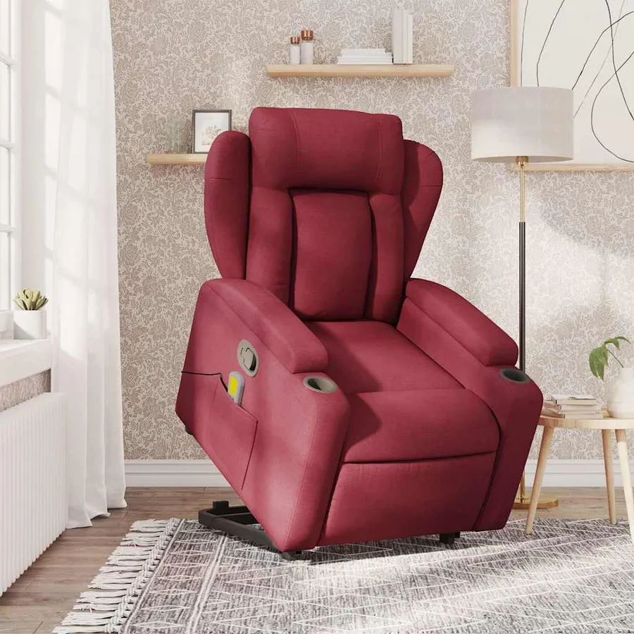 Fauteuil inclinable de massage Rouge bordeaux Tissu - 16
