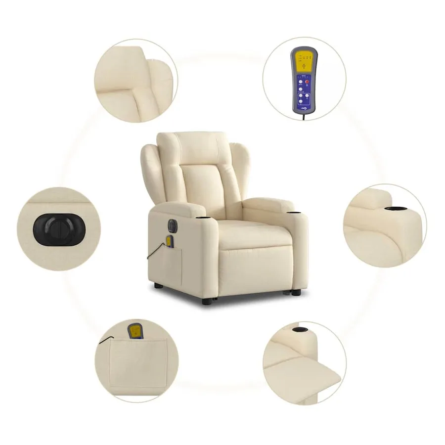 Fauteuil inclinable de massage électrique Crème Tissu - 8
