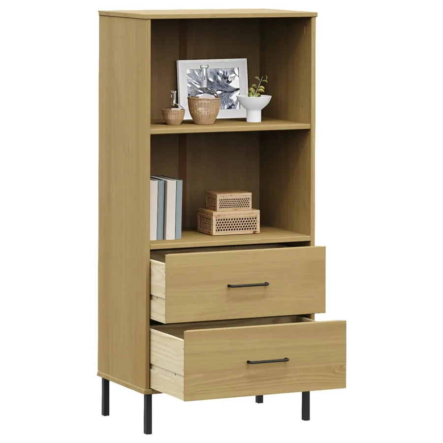 Bibliothèque à 2 tiroirs Marron 60x35x128,5 cm Bois massif OSLO - 3