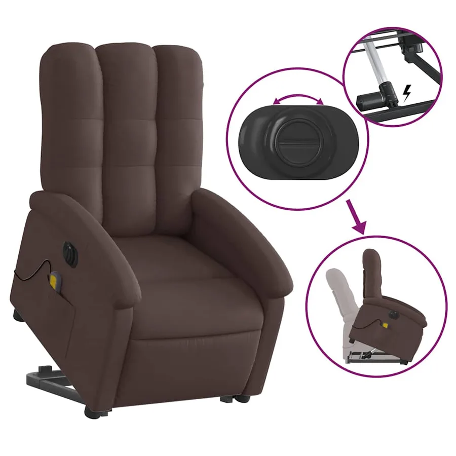 Fauteuil inclinable de massage électrique Marron foncé Tissu - 6