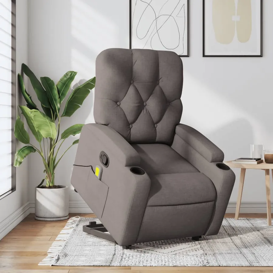 Fauteuil inclinable de massage Taupe Tissu - 15