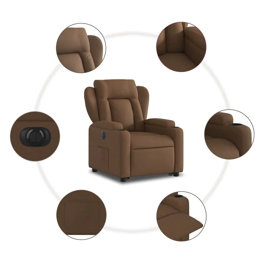 Fauteuil inclinable électrique marron tissu - 8