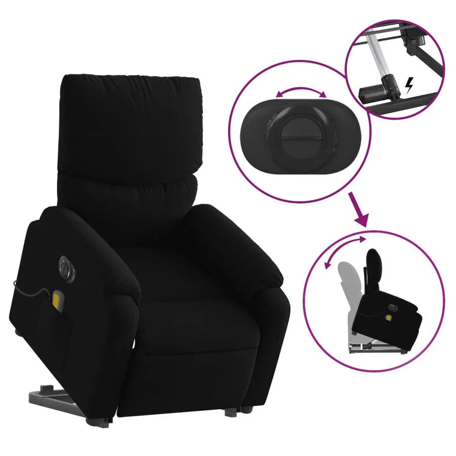 Fauteuil inclinable de massage électrique Noir Tissu - 11