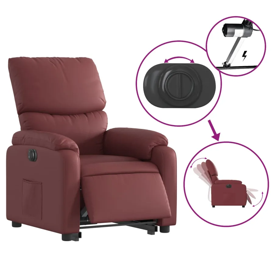 Fauteuil inclinable électrique rouge bordeaux similicuir - 5