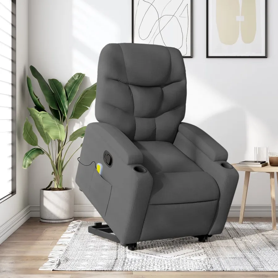 Fauteuil de massage inclinable Gris foncé Tissu - 15