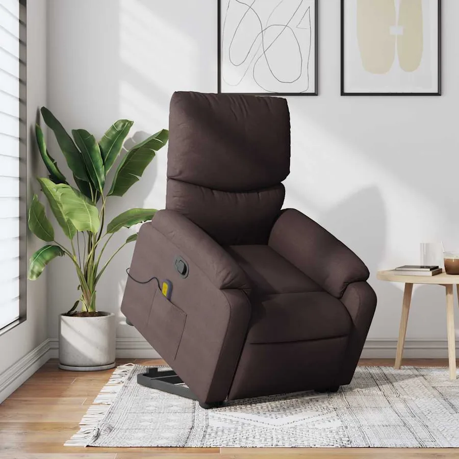 Fauteuil inclinable de massage Marron foncé Tissu - 16